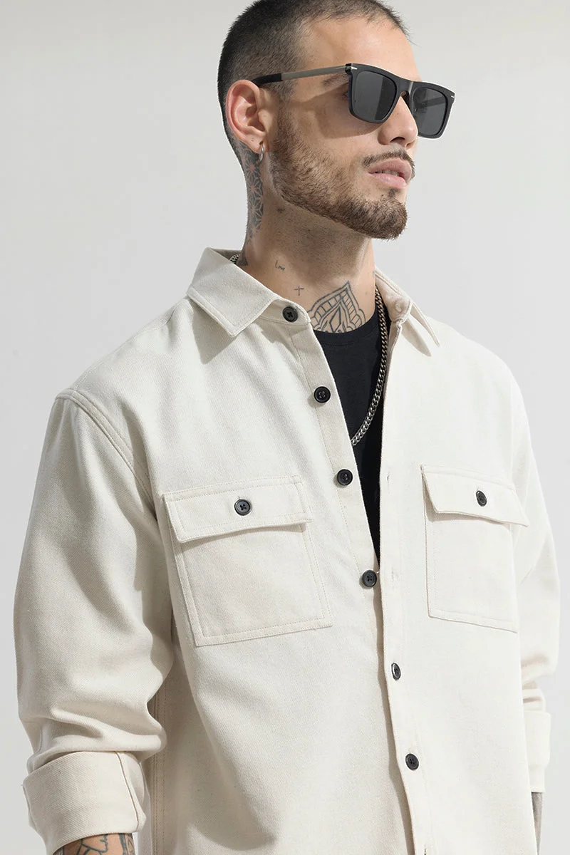 SNITCH White Clyster Off-White Overshirt for Men | Best Price UAE