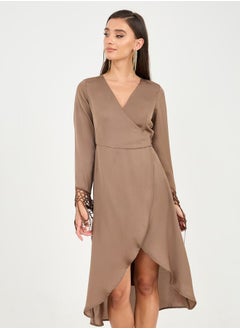 Styli Tassel Trim Sleeves Asymmetric Hem Wrap Midi Dress  - Image 2