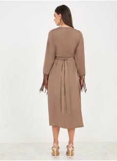 Styli Tassel Trim Sleeves Asymmetric Hem Wrap Midi Dress  - Image 4
