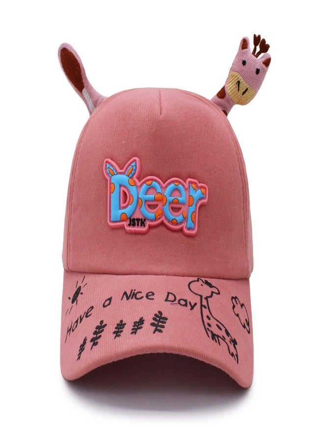 VRITRAZ Deer Cartoon Character Printed Little Cap for Kids, Baby Girls and Boys 3-12 Years (Coral) - Image 4