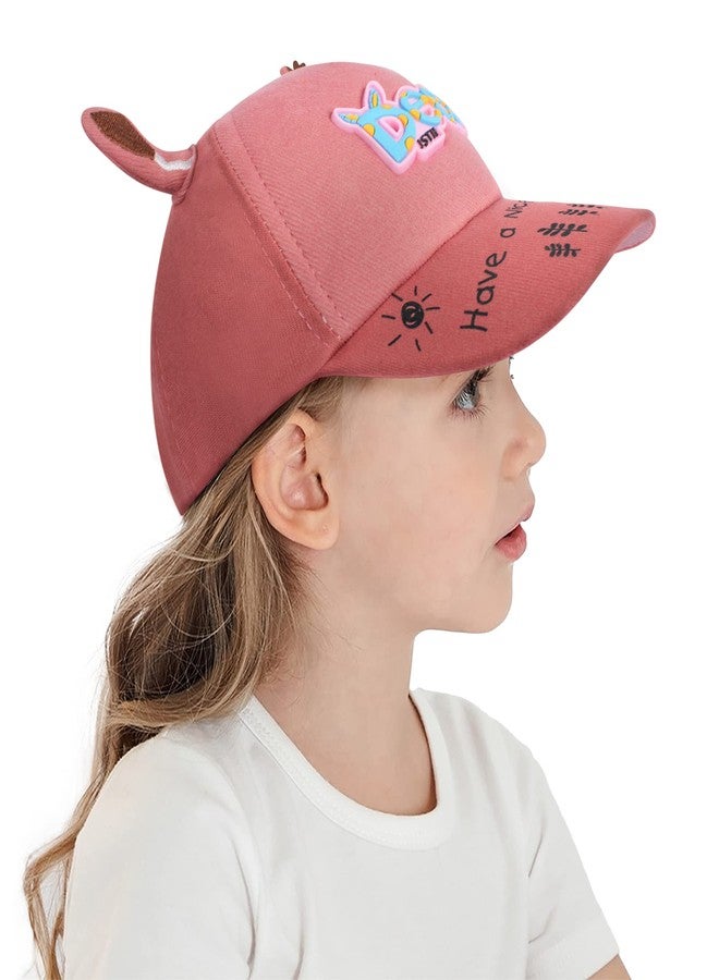 VRITRAZ Deer Cartoon Character Printed Little Cap for Kids, Baby Girls and Boys 3-12 Years (Coral) - Image 2