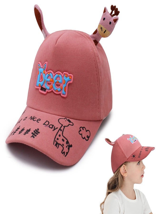 VRITRAZ Deer Cartoon Character Printed Little Cap for Kids, Baby Girls and Boys 3-12 Years (Coral) - Image 1