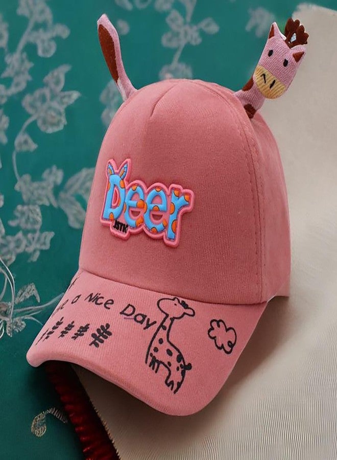 VRITRAZ Deer Cartoon Character Printed Little Cap for Kids, Baby Girls and Boys 3-12 Years (Coral) - Image 3