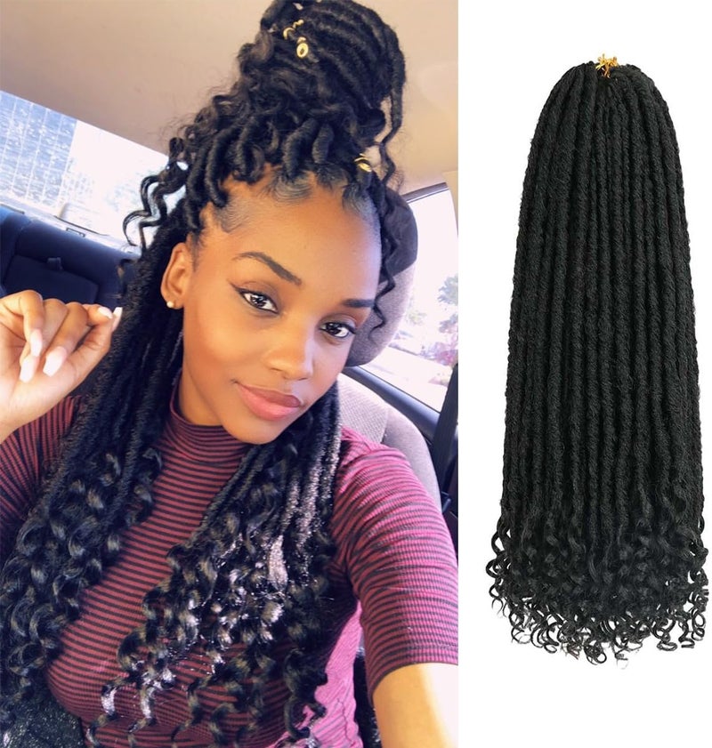 MODERN QUEEN 6 Packs Goddess Locs Crochet Hair, 24 Inch Straight Faux Locs Crochet Braids, Pre-Looped Curly Soft Synthetic Braiding Hair Extensions for Black Women(24 Inch, 6 Packs, 1B#) - Image 1