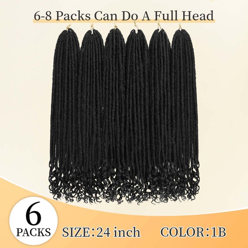 MODERN QUEEN 6 Packs Goddess Locs Crochet Hair, 24 Inch Straight Faux Locs Crochet Braids, Pre-Looped Curly Soft Synthetic Braiding Hair Extensions for Black Women(24 Inch, 6 Packs, 1B#) - Image 3