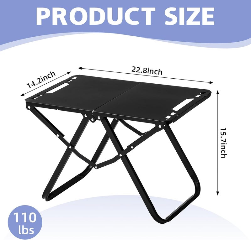 Geelin Folding Outdoor Side Table High Carbon Steel Weatherproof Camping End Table for Outdoor Patio Porch Pool Backyard Garden Balcony Deck Black 22.8 x 15.8 Inch - Image 2