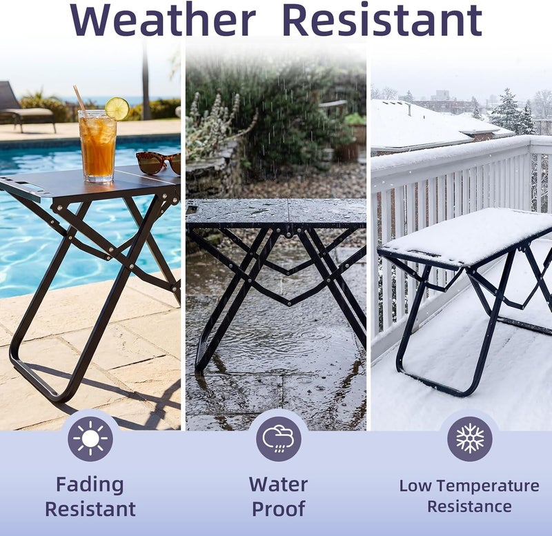 Geelin Folding Outdoor Side Table High Carbon Steel Weatherproof Camping End Table for Outdoor Patio Porch Pool Backyard Garden Balcony Deck Black 22.8 x 15.8 Inch - Image 4