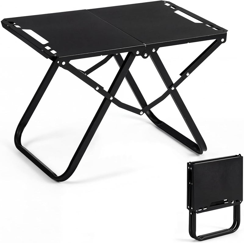 Geelin Folding Outdoor Side Table High Carbon Steel Weatherproof Camping End Table for Outdoor Patio Porch Pool Backyard Garden Balcony Deck Black 22.8 x 15.8 Inch - Image 1