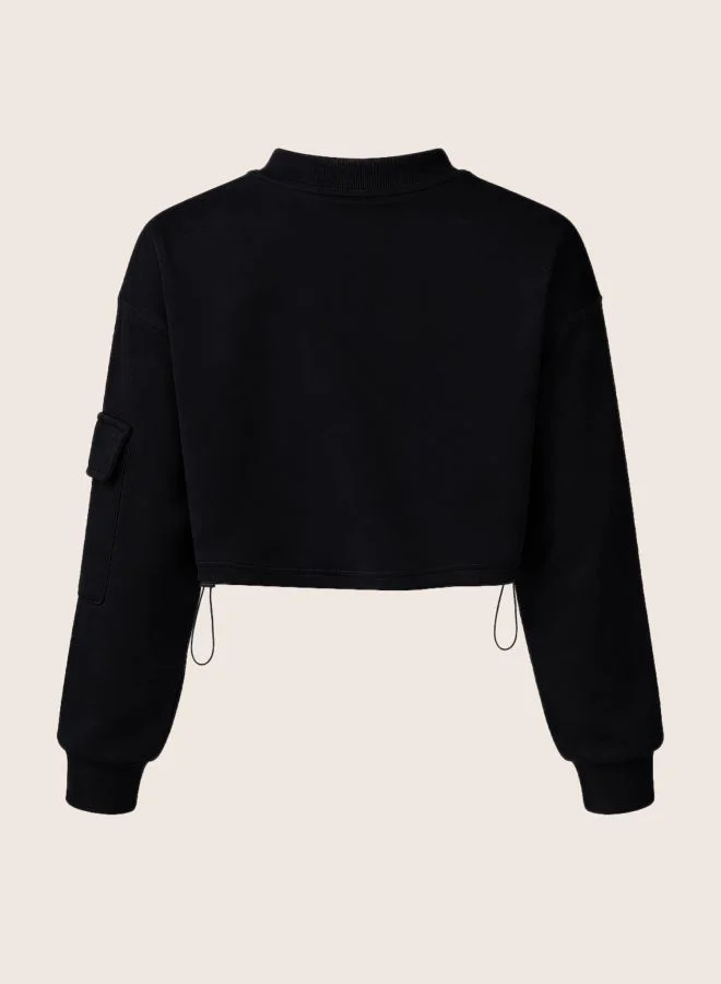 Freehand  Women Boxy Fit Solid Crew Neck Long Sleeve Cropped Sweatshirt  | Best Price UAE