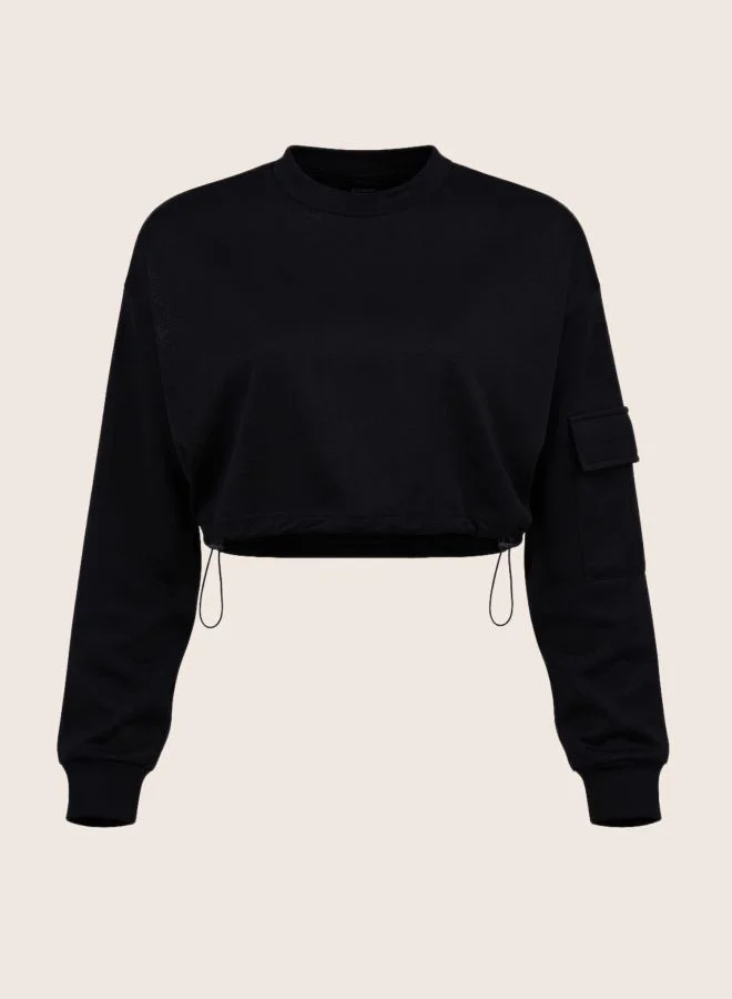 Freehand  Women Boxy Fit Solid Crew Neck Long Sleeve Cropped Sweatshirt  | Best Price UAE