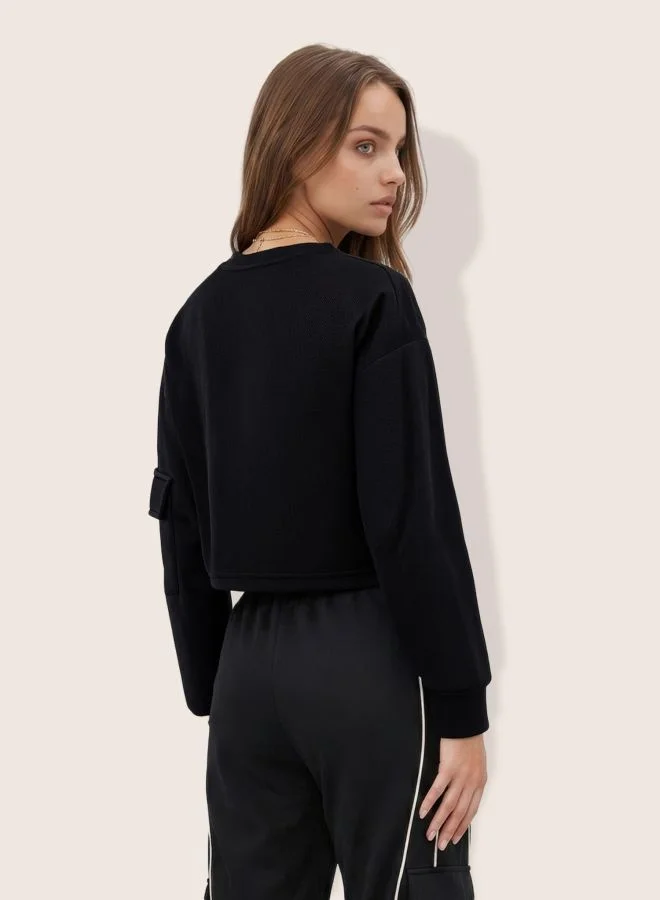 Freehand  Women Boxy Fit Solid Crew Neck Long Sleeve Cropped Sweatshirt  | Best Price UAE