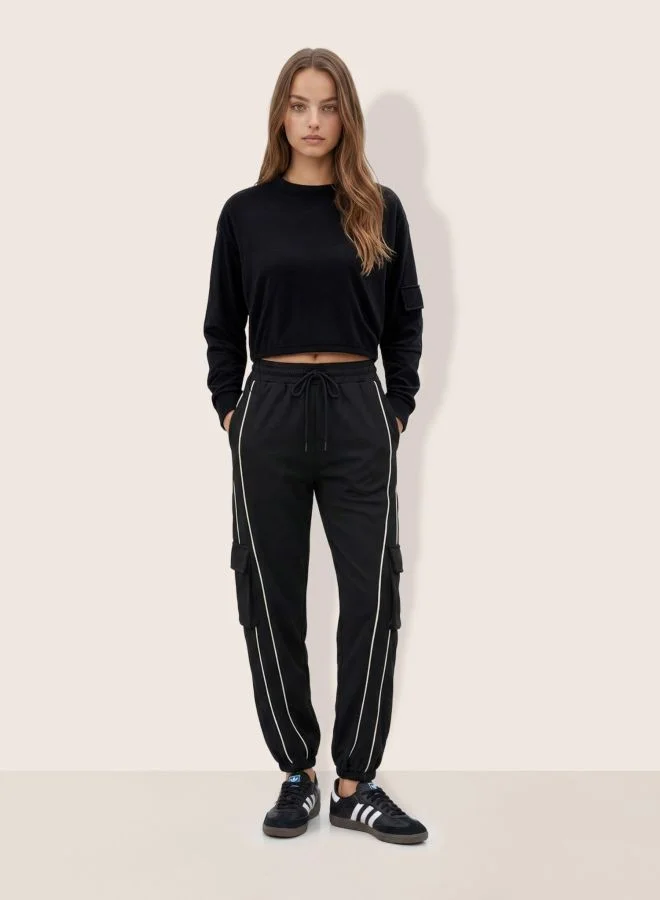 Freehand  Women Boxy Fit Solid Crew Neck Long Sleeve Cropped Sweatshirt  | Best Price UAE