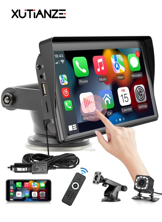 XUTIANZE 7-Inch Portable Car Stereo and MP5 Player with Carplay, Android Auto, Sunshade Design, Bluetooth 5.1, FM Radio, USB, TF Card Support, - Image 1