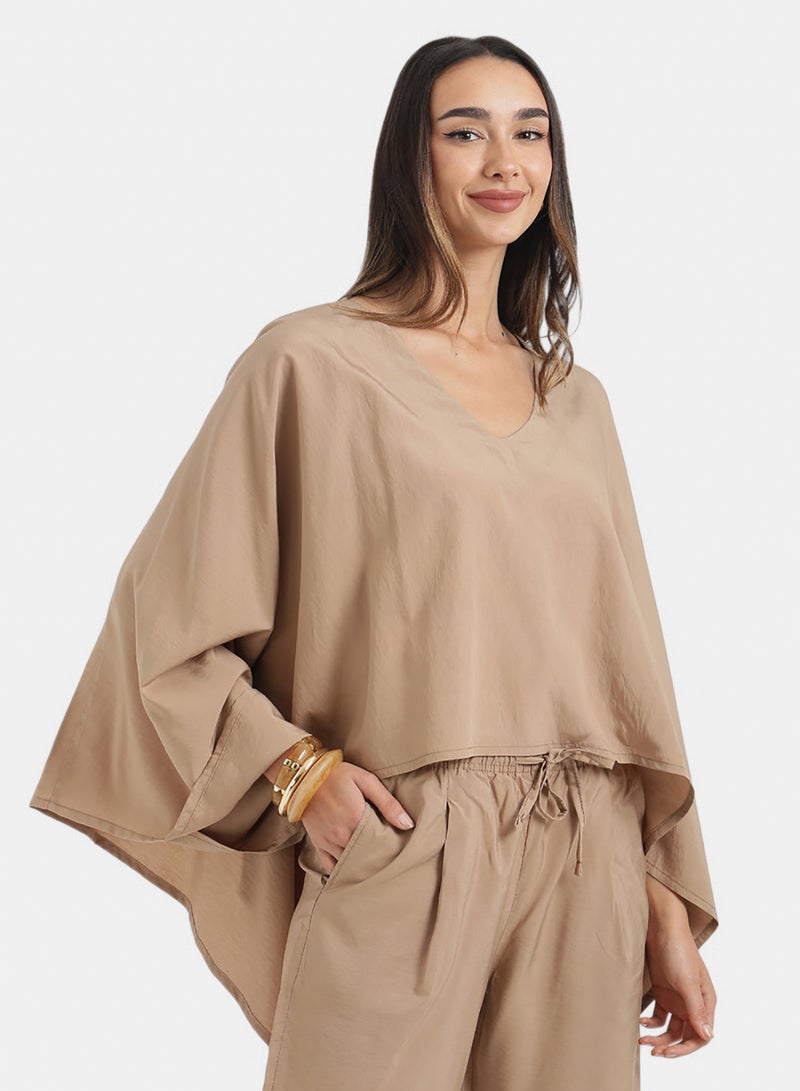 Carina V-Neck Asymmetrical Poncho - Image 3