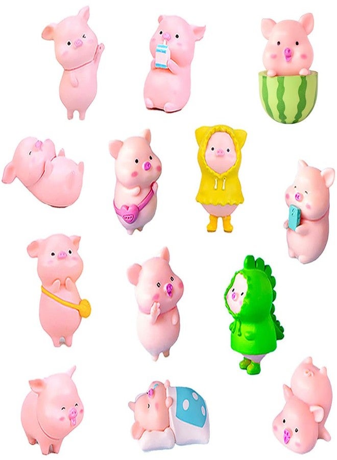 DOYIFUN 13pcs Pig Figure Animal Toys Set, Pink Pig Cake Toppers Fairy Garden Miniature Piggy Figurines Collection Playset for Christmas Birthday Gift Desk Decoration(Random Styles) - Image 1