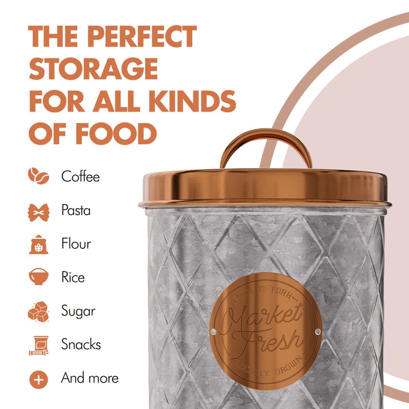 Amici Home Bristol Galvanized Metal Canister | Dry Food Storage Container | Airtight Lid | 84 Ounce Capacity | Farmhouse D?cor | Rustic Metal Canister for Kitchen Countertop - Image 3