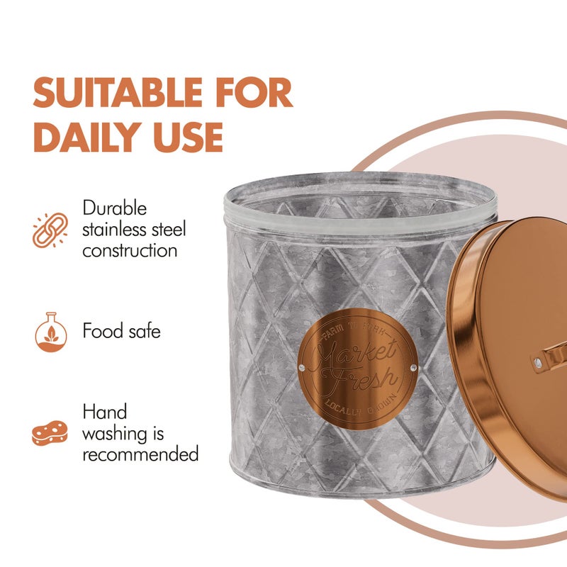 Amici Home Bristol Galvanized Metal Canister | Dry Food Storage Container | Airtight Lid | 84 Ounce Capacity | Farmhouse D?cor | Rustic Metal Canister for Kitchen Countertop - Image 2