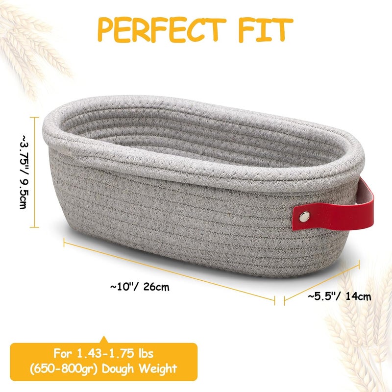 Dimpola Banneton Bread Proofing Basket - Cotton Oval Banneton Basket Set of 2 Sourdough Proofing Baskets Round Proofing Bowls Handmade Rattan Baskets and Liners - Image 5
