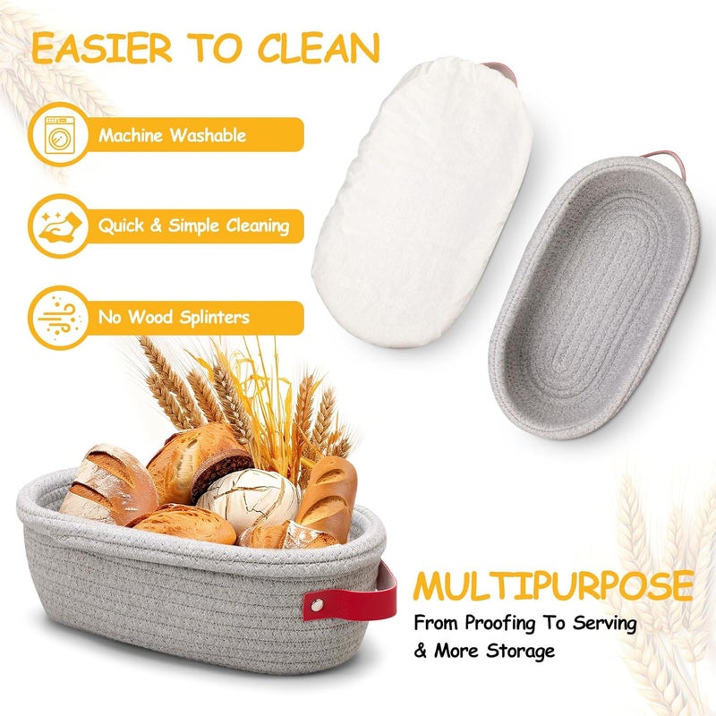Dimpola Banneton Bread Proofing Basket - Cotton Oval Banneton Basket Set of 2 Sourdough Proofing Baskets Round Proofing Bowls Handmade Rattan Baskets and Liners - Image 3