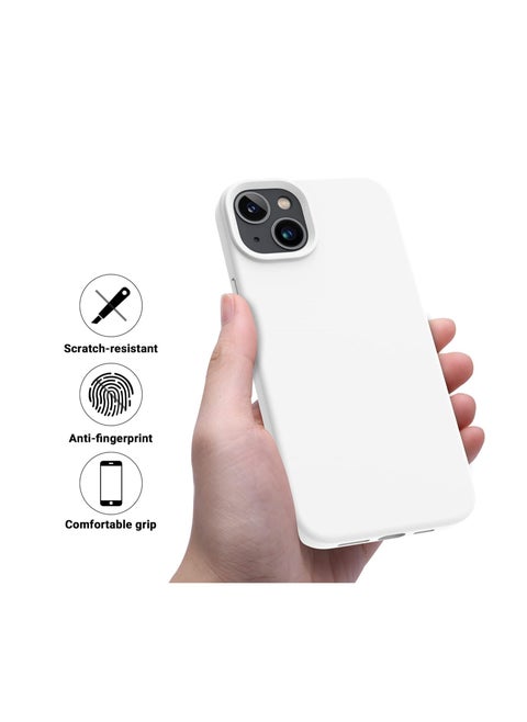 Compatible with iPhone 14(6.1 Inch) Case, Liquid Silicone Case, Full Body Protective Cover, Shockproof, Slim Phone Case, Anti-Scratch Soft Microfiber Lining (White)