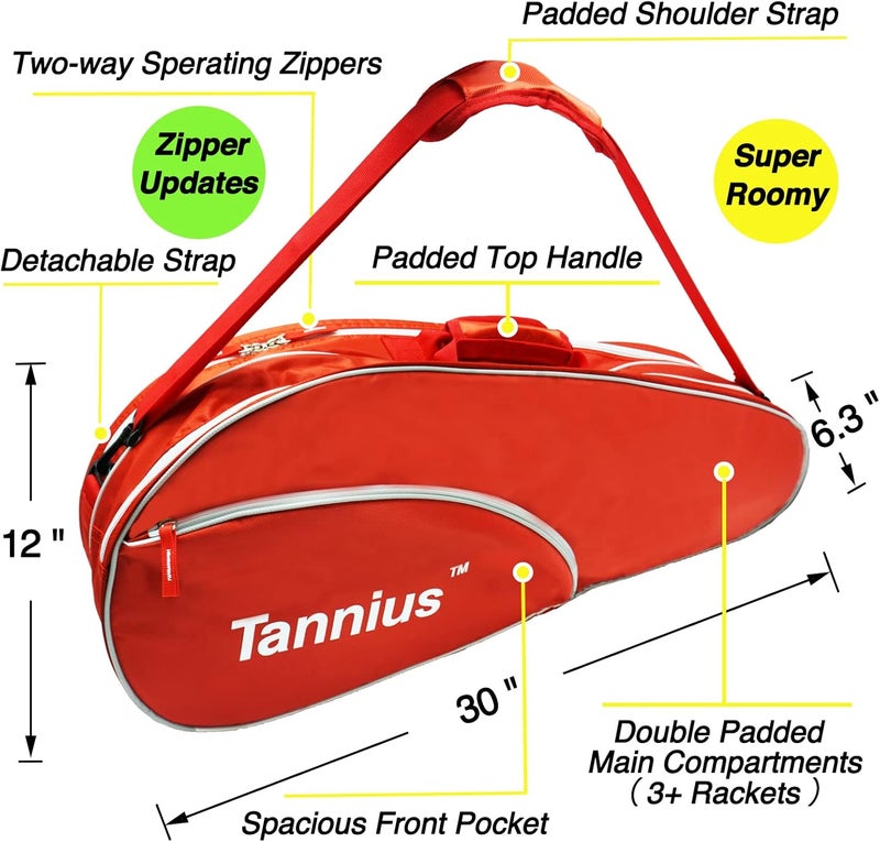 Tannius Tennis Racket Bag (3-5 Racquet), with Shoe & Phone Compartment and Protective Pad, Super Roomy and Lightweight Racquet Bag for Tennis, Badminton - Image 2