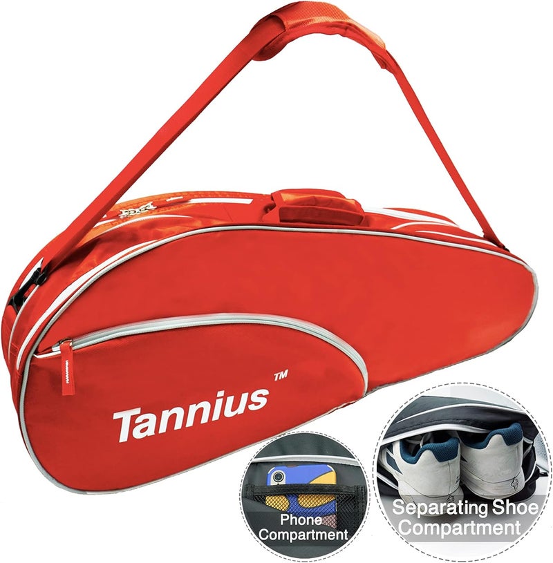 Tannius Tennis Racket Bag (3-5 Racquet), with Shoe & Phone Compartment and Protective Pad, Super Roomy and Lightweight Racquet Bag for Tennis, Badminton - Image 1