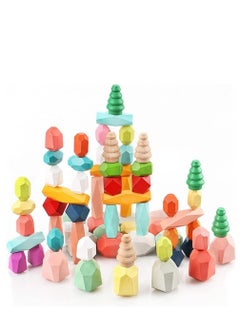38 Pcs Wooden Sorting Stacking Rocks Balancing Stones , Montessori Toys Building Blocks Game for Kids 3 4 5 6 Years Boy and Girl