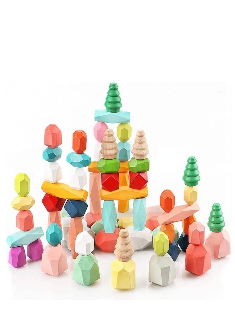PYEBE - 38 Pcs Wooden Sorting Stacking Rocks Balancing Stones , Montessori Toys Building Blocks Game for Kids 3 4 5 6 Years Boy and Girl - Image 1