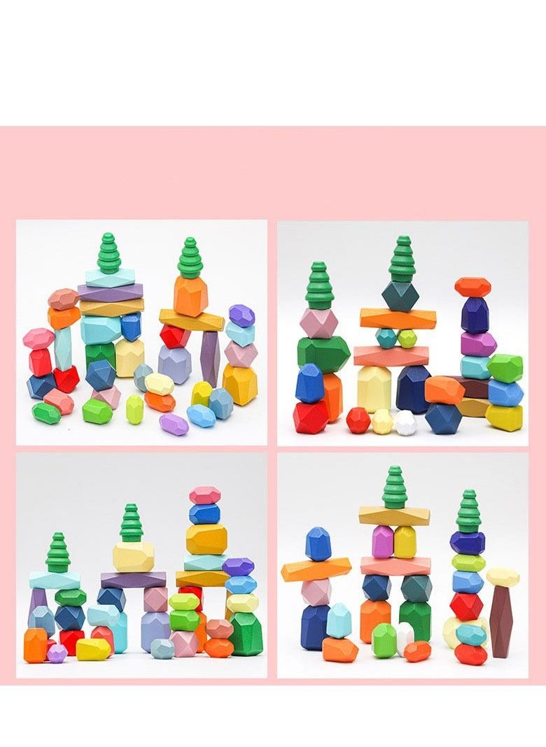 PYEBE - 38 Pcs Wooden Sorting Stacking Rocks Balancing Stones , Montessori Toys Building Blocks Game for Kids 3 4 5 6 Years Boy and Girl - Image 1