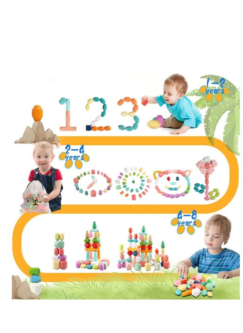 PYEBE - 38 Pcs Wooden Sorting Stacking Rocks Balancing Stones , Montessori Toys Building Blocks Game for Kids 3 4 5 6 Years Boy and Girl - Image 1