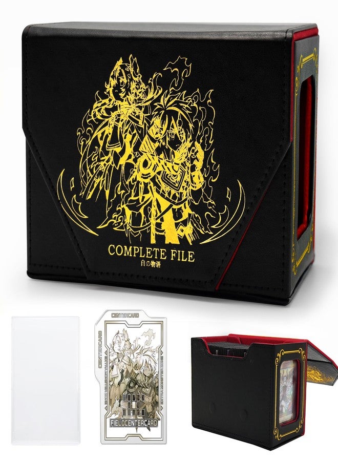 sabermaster STORY OF WHITE Laser Card Deck Box for YGO MTG Organizer Holds 220+ Double Sleeved Card Storage Trading Games Leather Display Windows with magnetic cardholder (Black gold) - Image 1
