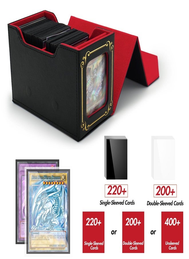 sabermaster STORY OF WHITE Laser Card Deck Box for YGO MTG Organizer Holds 220+ Double Sleeved Card Storage Trading Games Leather Display Windows with magnetic cardholder (Black gold) - Image 3