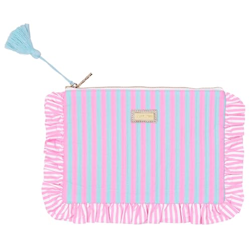 Lilly Pulitzer Ruffle Zipper Pouch Cute Pencil Case for Adults Travel Toiletry Bag Small Pouch Bag for Supplies Makeup or Toiletries Stripe - Image 1