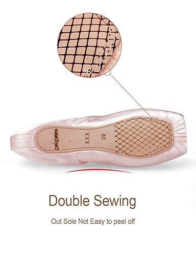 Daydance Girls Ballet Pointe Shoes Satin Ribbon Ballerina Shoes with Toe Pads, US 13 Little Kids Pink - Image 4