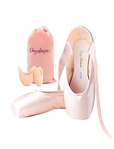 Daydance Girls Ballet Pointe Shoes Satin Ribbon Ballerina Shoes with Toe Pads, US 13 Little Kids Pink - Image 1