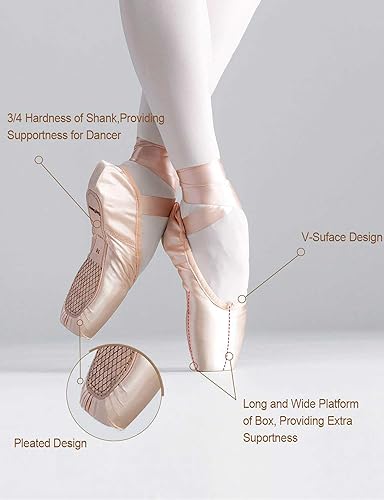Daydance Girls Ballet Pointe Shoes Satin Ribbon Ballerina Shoes with Toe Pads, US 13 Little Kids Pink - Image 2