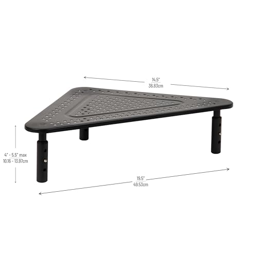 Mind Reader Triangle Monitor Stand, 40lb(18kg) Capacity, Adjustable Height, Ventilated, Metal, 19.5"L x 14.5"W x 5.5"H, Black - Image 3