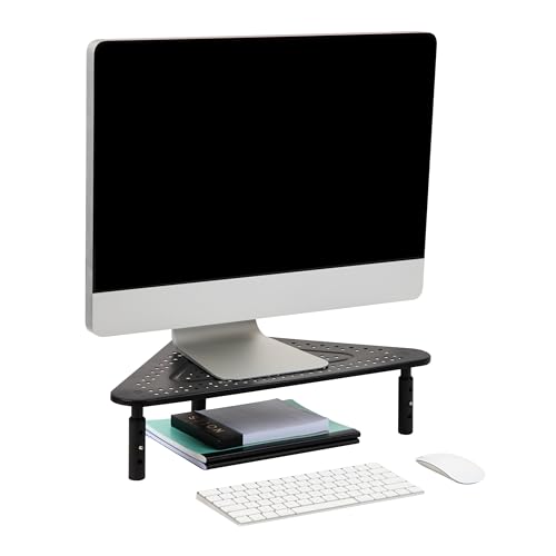 Mind Reader Triangle Monitor Stand, 40lb(18kg) Capacity, Adjustable Height, Ventilated, Metal, 19.5"L x 14.5"W x 5.5"H, Black - Image 1