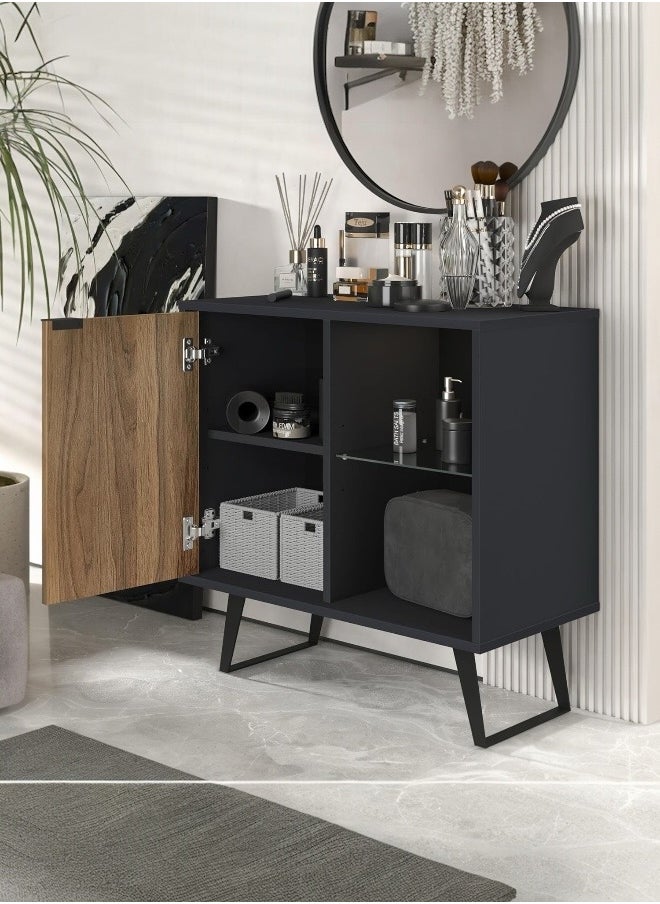 woodx Modern Storage Cabinet with Wooden Door & Glass Shelf – Versatile Elegant Design  - Image 3