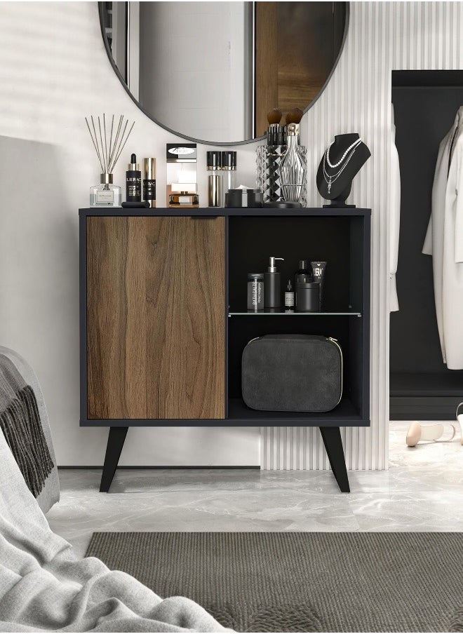 woodx Modern Storage Cabinet with Wooden Door & Glass Shelf – Versatile Elegant Design  - Image 2