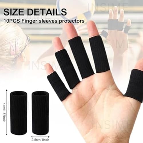INSIME Finger protector for cricket, volleyball | Finger tape for cricket fielding finger cover bandage | Finger support for pain relief basketball volleyball finger protection | (Pack of 10) (Black) - Image 2