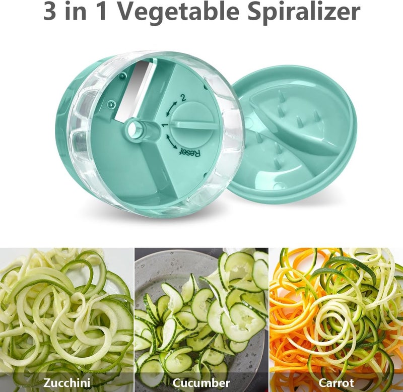 SHAREWIN 3 in 1 Vegetable Spiralizer Slicer, Adjustable Zucchini Carrot Noodle Maker, Cucumber Spiral Cutter, Easy to Use Kitchen Tool（lce-Green） - Image 4