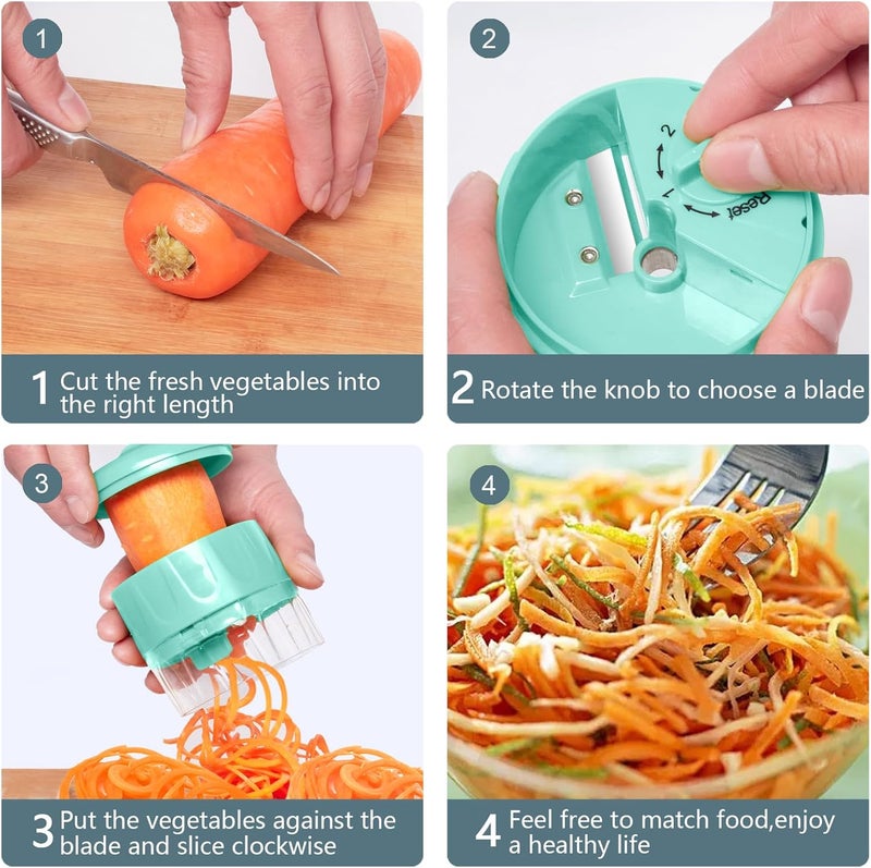 SHAREWIN 3 in 1 Vegetable Spiralizer Slicer, Adjustable Zucchini Carrot Noodle Maker, Cucumber Spiral Cutter, Easy to Use Kitchen Tool（lce-Green） - Image 5