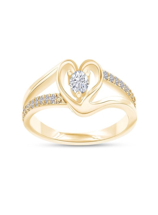 SAVEARTH DIAMONDS 18K Yellow Gold Plated Split Shank Heart Ring | Moissanite Diamond Promise Ring For Women | Heart Shape Jewelry Gift For Her (0.17 Ctw) Ring Size-8 - Image 1