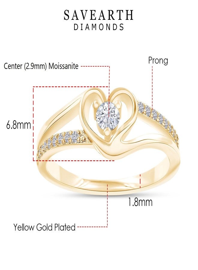 SAVEARTH DIAMONDS 18K Yellow Gold Plated Split Shank Heart Ring | Moissanite Diamond Promise Ring For Women | Heart Shape Jewelry Gift For Her (0.17 Ctw) Ring Size-8 - Image 3