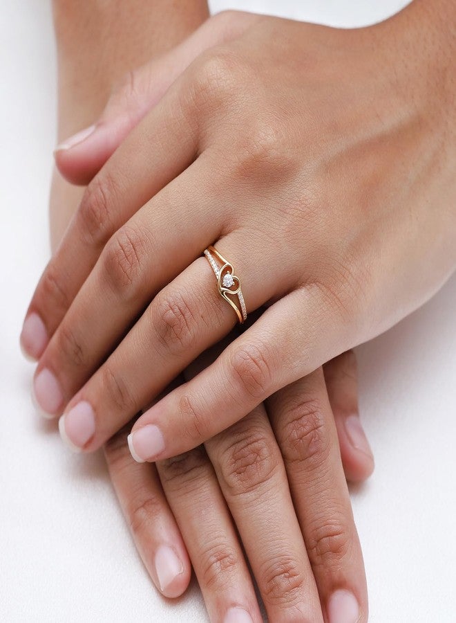 SAVEARTH DIAMONDS 18K Yellow Gold Plated Split Shank Heart Ring | Moissanite Diamond Promise Ring For Women | Heart Shape Jewelry Gift For Her (0.17 Ctw) Ring Size-8 - Image 4