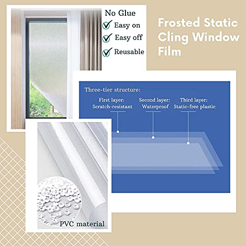 HAPPYMATES Privacy Window Film Vinyl Frosted Self Adhesive Frosted Glass Film Static Cling Opaque Window Film for Home, Office, Bathroom (20 X 240 Inch, Solid Frosted) - Image 5