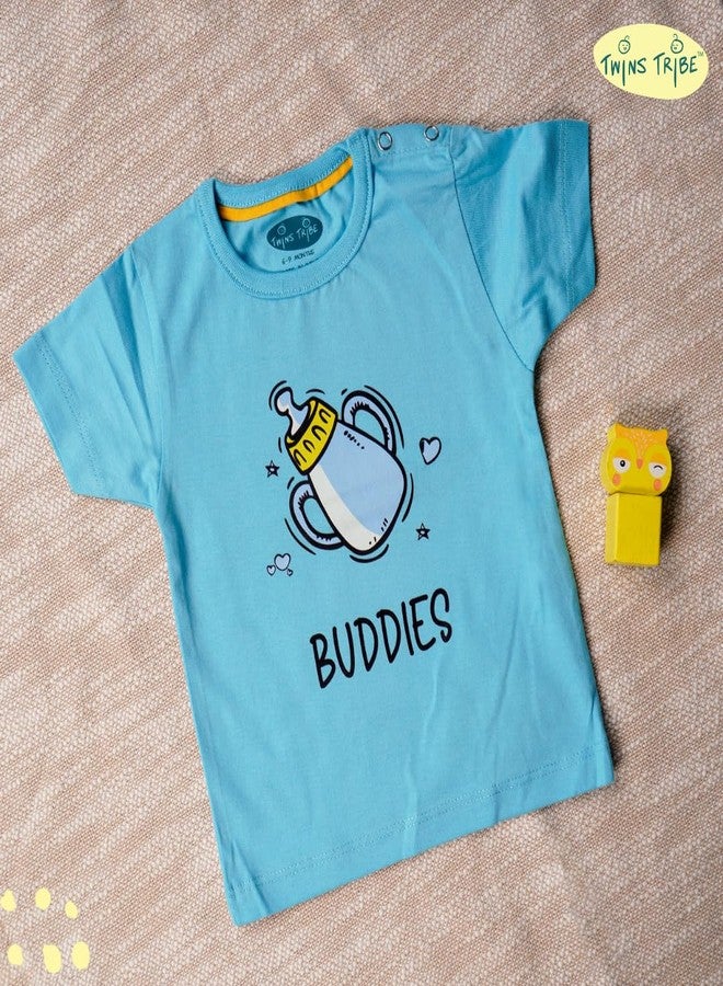 TwinsTribe Twins Tshirt Set | Drinking Buddies Print | Twins Gift Ideas | Twins Dress Clothes Outfit | Premium Cotton Tees (in, Age, 1-2 Years, Set of 2 Tees) - Image 5