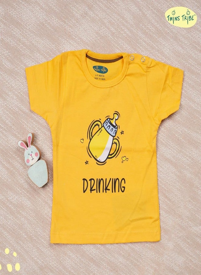 TwinsTribe Twins Tshirt Set | Drinking Buddies Print | Twins Gift Ideas | Twins Dress Clothes Outfit | Premium Cotton Tees (in, Age, 1-2 Years, Set of 2 Tees) - Image 4
