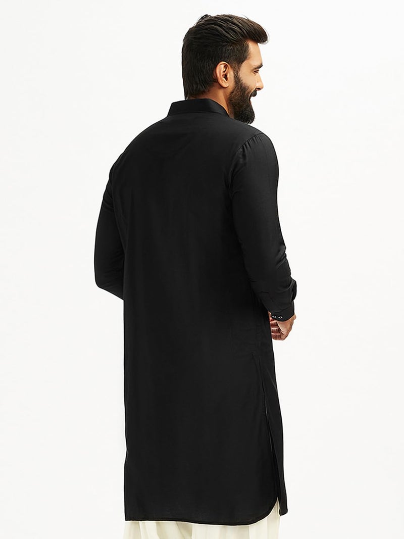VASTRAMAY Men's Black and White Viscose Pathani Kurta Only, Traditional Pathani in Soft Comfortable Feel Viscose Fabric for Weddings, Ethnic Outfit (VASMPT598BL_36) - Image 5